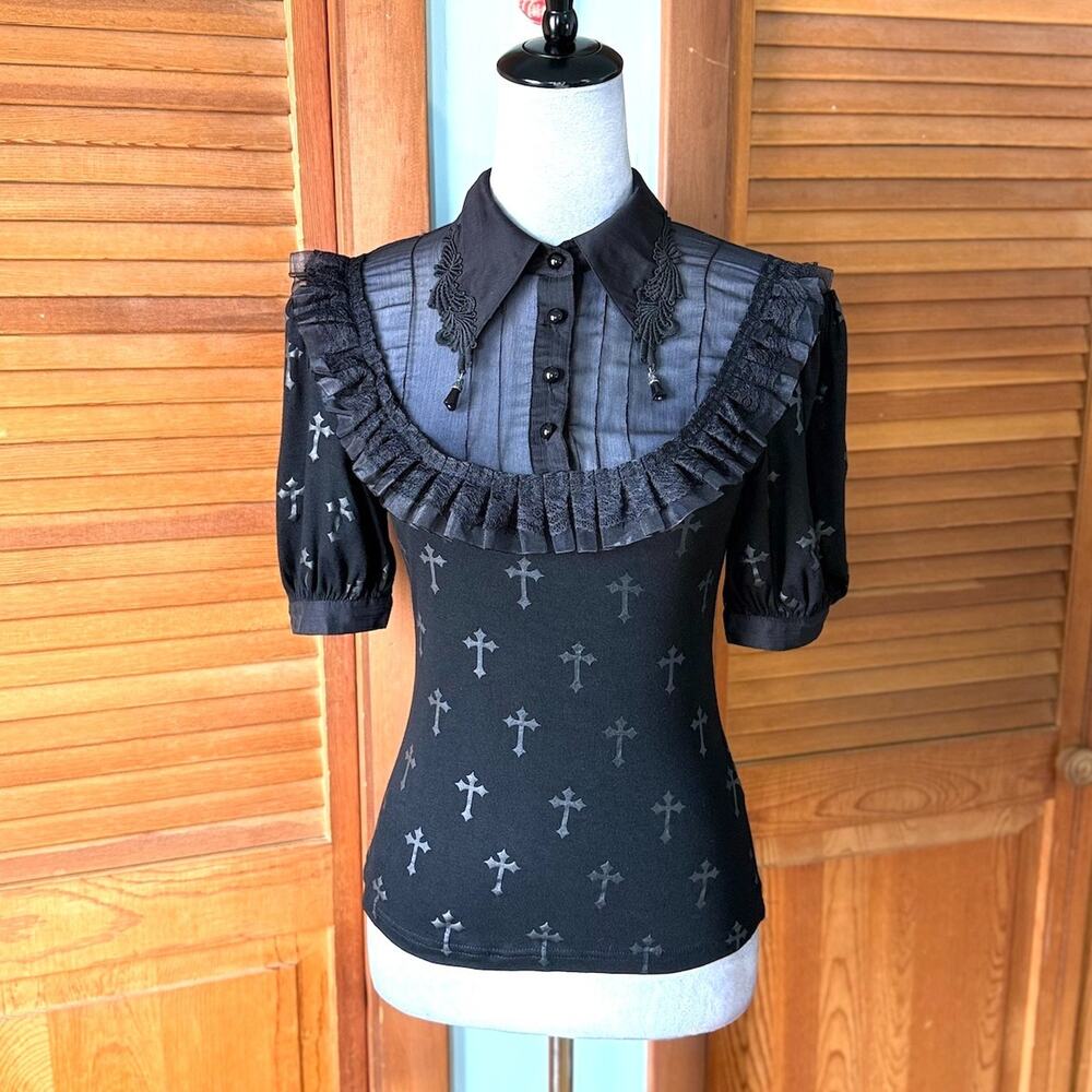 Devil Fashion Gothic Lolita Victorian Vampire Vkei EGL Black Cross Top